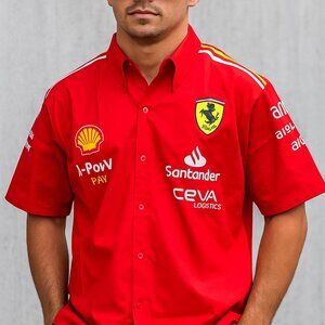 Men’s Racing Team Shirt  XXL – Ferrari Style F1 Pit Crew Button-Up